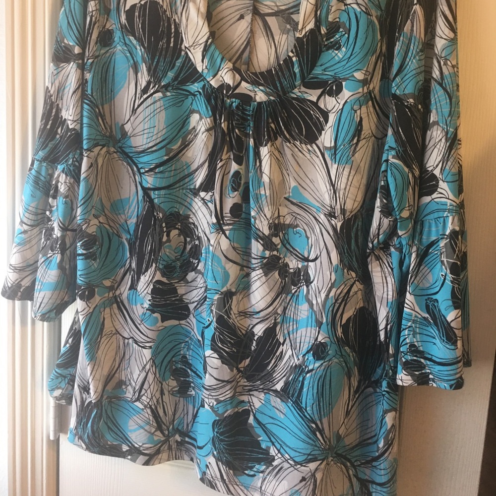 Worthington 3X Aqua black white grey blouse
